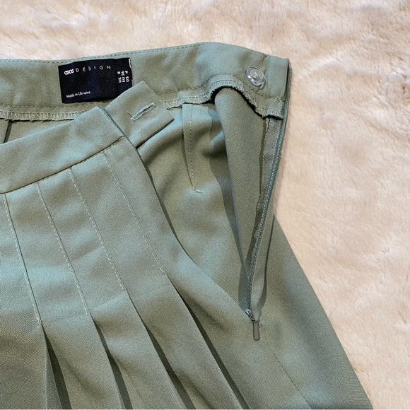 (4) ASOS DESIGN Mansy Suit 90s Kilt Pleated Mini Skirt Sage Green Pastel Small - Picture 6 of 7